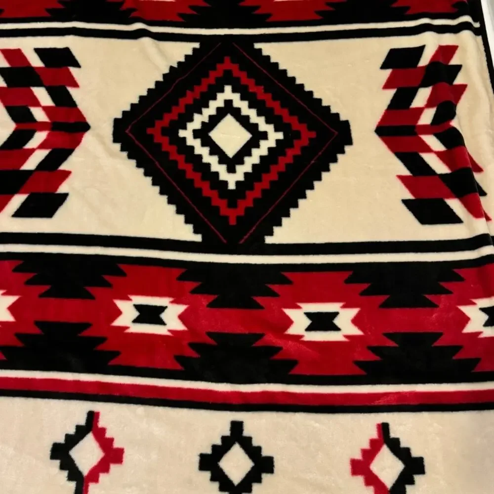 Southwest style Aztec Fleece Red Blanket 50X61